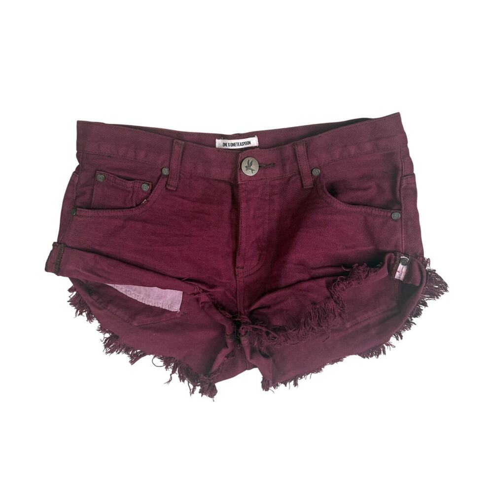 One Teaspoon Bandit Cutoff Micro Denim Short Red Burgundy Boho 26
